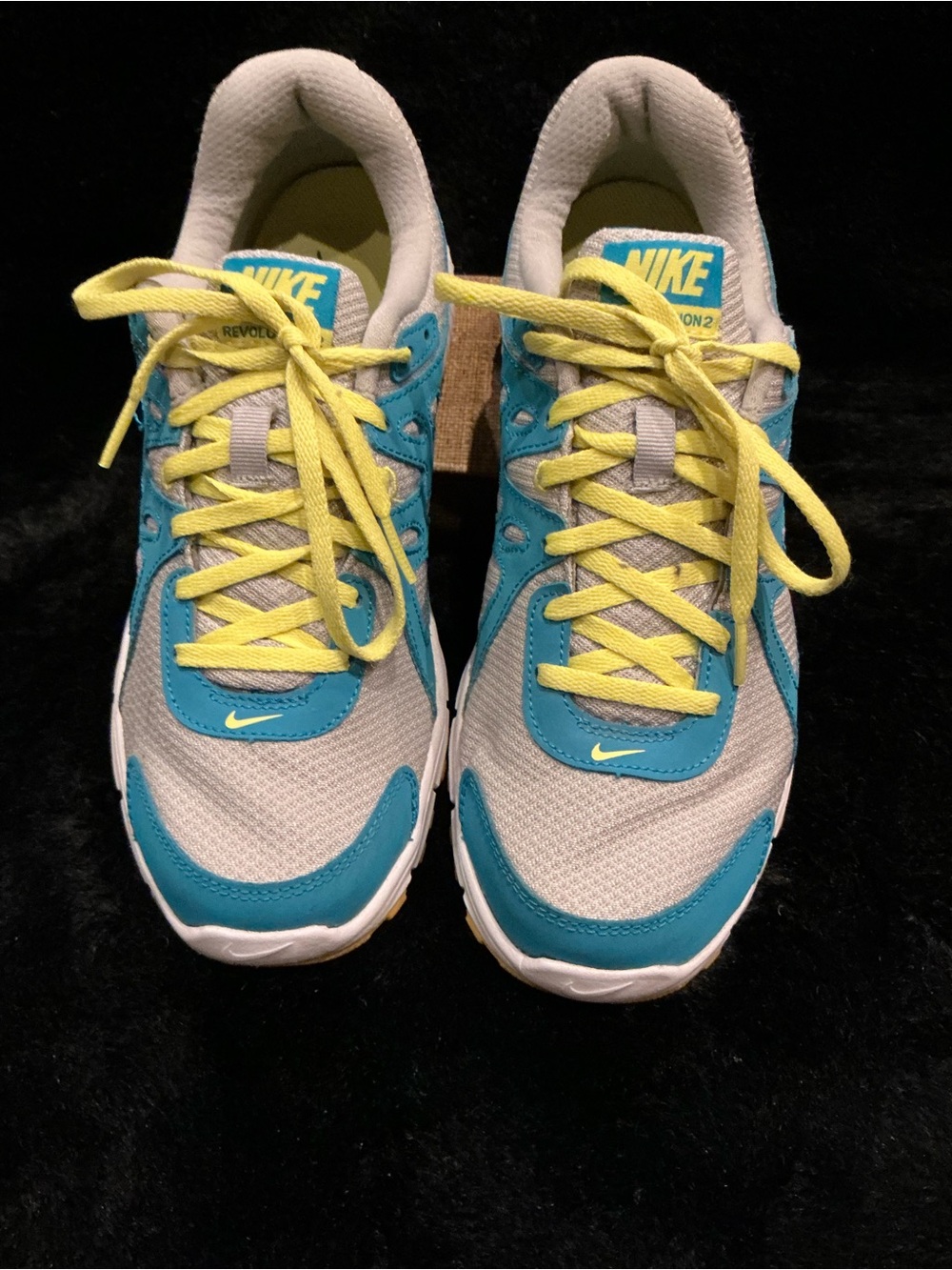 Nike Revolution 2 Teal and Yellow Lace-Up Running Shoes Size 10